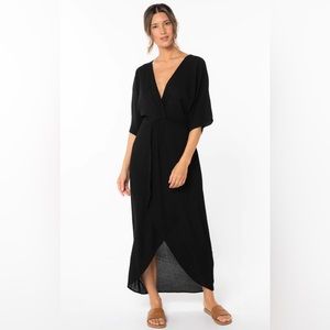 Love Stitch Black Wrap High Low Maxi Dress -MEDIUM
